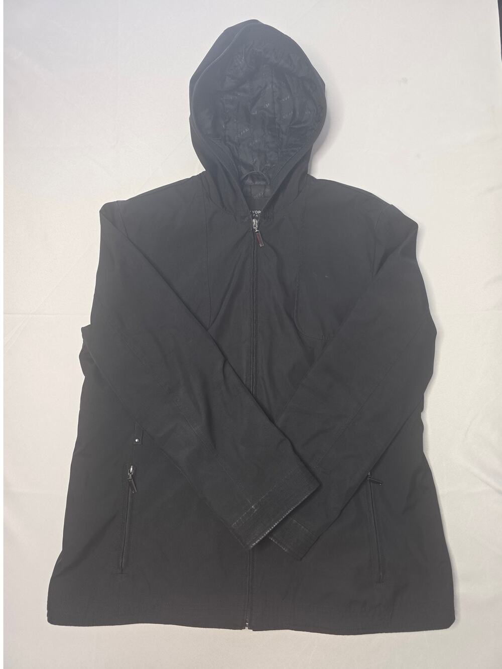 New York & Company Women's Black Hooded Windbreaker Full Zip Jacket Size XL
